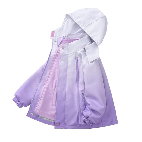 Guqmjde Übergangsjacke Mädchen Regenjacke kinder 3 in 1 jacke Wasserdichte Winddicht Wanderjacke Regenmantel mit Abnehmbarem Innenfutter Outdoorjacke Softshelljacke Mantel Mode Kapuzenjacke Lila 130 von Guqmjde