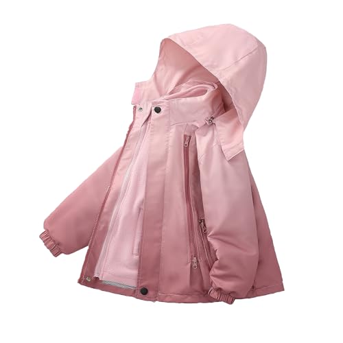 Guqmjde Übergangsjacke Mädchen Regenjacke kinder 3 in 1 jacke Wasserdichte Winddicht Wanderjacke Regenmantel mit Abnehmbarem Innenfutter Outdoorjacke Softshelljacke Mantel Mode Kapuzenjacke Rosa 160 von Guqmjde
