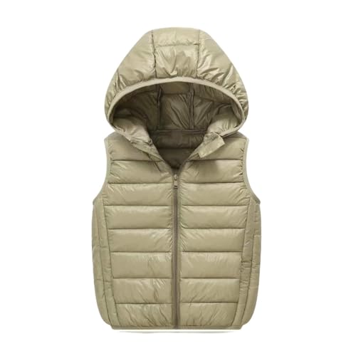 Guqmjde Weste Mädchen Pufferweste Kinder Daunenweste Ärmellos Westen Warme Winterjacke Outdoor Übergangsweste Mode Kapuzenjacke Wintermantel Thermo Jacke Lässiger Winterweste Khaki 130 von Guqmjde