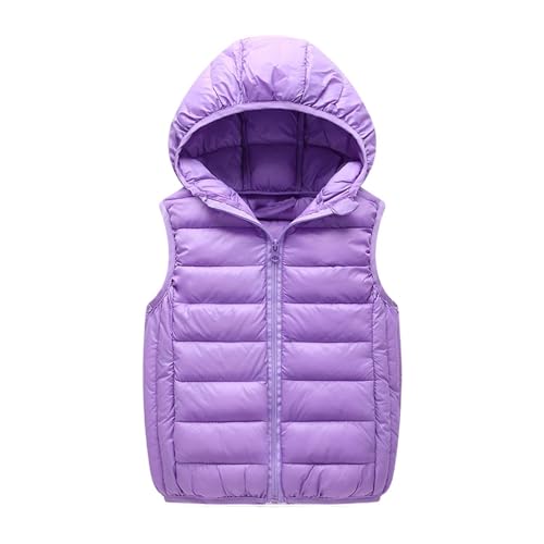 Guqmjde Weste Mädchen Pufferweste Kinder Daunenweste Ärmellos Westen Warme Winterjacke Outdoor Übergangsweste Mode Kapuzenjacke Wintermantel Thermo Jacke Lässiger Winterweste Lila 110 von Guqmjde