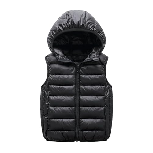 Guqmjde Weste Mädchen Pufferweste Kinder Daunenweste Ärmellos Westen Warme Winterjacke Outdoor Übergangsweste Mode Kapuzenjacke Wintermantel Thermo Jacke Lässiger Winterweste Schwarz 150 von Guqmjde