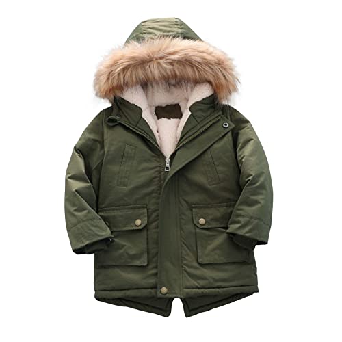 Guqmjde Winterjacke Jungen Daunenjacke Kinder Baumwolle Mantel Classic Wintermantel Jacken Puffer Jacket Kapuzenjacke Thermal Daunenmantel Outdoorjacke Thermojacke Grün, 4-5 Jahre von Guqmjde