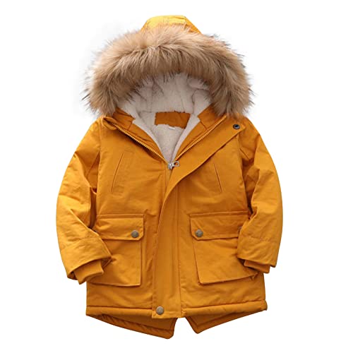 Guqmjde Winterjacke Jungen Daunenjacke Kinder Baumwolle Mantel Wintermantel Jacken Puffer Jacket Kapuzenjacke Thermal Daunenmantel Outdoorjacke Thermojacke Gelb, 5-6 Jahre von Guqmjde
