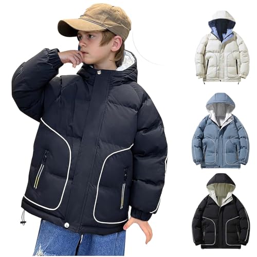 Guqmjde Winterjacke Jungen Daunenjacke Kinder Mantel Jacken Wintermantel Puffer Jacket Reißverschluss Kapuzenjacke Thermal Daunenmantel Mode Thermojacke Outdoorjacke Schwarz, 11 Jahre von Guqmjde