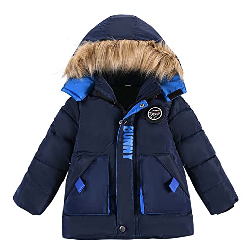 Guqmjde Winterjacke Jungen Daunenjacke Kinder Mantel Wintermantel Puffer Jacke Jacken Reißverschluss Kapuzenjacke Outdoorjacke Daunenmantel Thermojacke Marineblau, 3-4 Jahre von Guqmjde