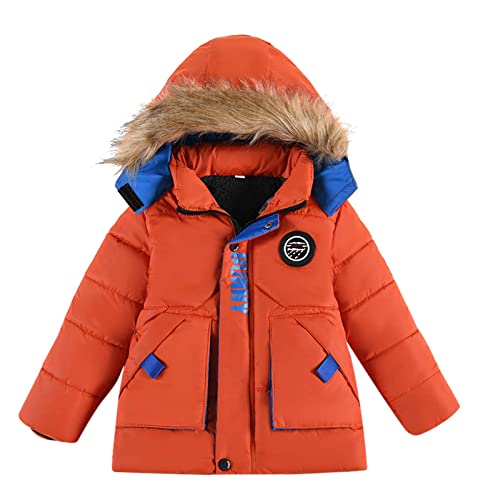 Guqmjde Winterjacke Jungen Daunenjacke Kinder Mantel Wintermantel Puffer Jacke Jacken Reißverschluss Kapuzenjacke Outdoorjacke Daunenmantel Thermojacke Orange, 5-6 Jahre von Guqmjde