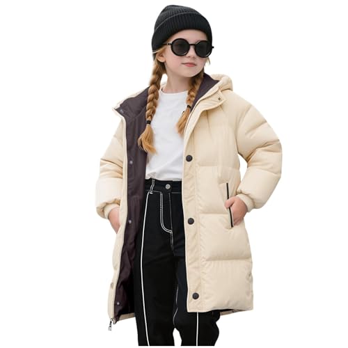 Guqmjde Winterjacke Mädchen Daunenmantel Lang Puffer Jacke Warme Wintermantel Kinder Daunenjacken Winddicht Outdoorjacke Casual Kapuzenjacke Freizeitjacke Mode Kinderjacke Thermo Mantel Beige 100 von Guqmjde