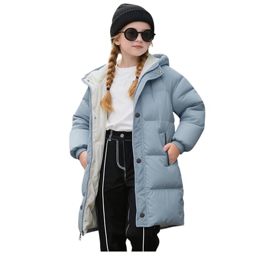 Guqmjde Winterjacke Mädchen Daunenmantel Lang Puffer Jacke Warme Wintermantel Kinder Daunenjacken Winddicht Outdoorjacke Casual Kapuzenjacke Freizeitjacke Mode Kinderjacke Thermo Mantel Blau 150 von Guqmjde