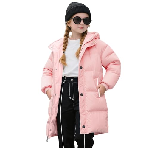 Guqmjde Winterjacke Mädchen Daunenmantel Lang Puffer Jacke Warme Wintermantel Kinder Daunenjacken Winddicht Outdoorjacke Casual Kapuzenjacke Freizeitjacke Mode Kinderjacke Thermo Mantel Rosa 100 von Guqmjde