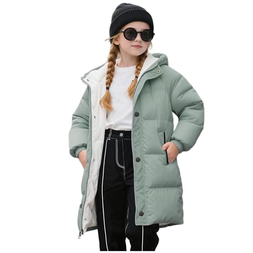 Guqmjde Winterjacke Mädchen Daunenmantel Lang Puffer Jacke Warme Wintermantel Kinder Daunenjacken Winddicht Outdoorjacke Casual Kapuzenjacke Freizeitjacke Thermo Mantel Grün 140 von Guqmjde