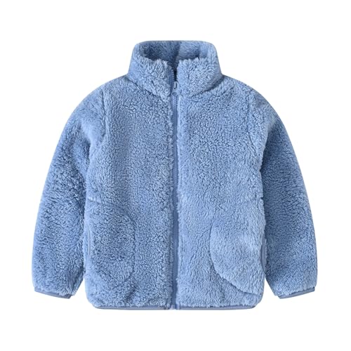 Guqmjde Winterjacke Mädchen Fleecejacke Kinder Wintermantel Warme Teddyjacke Outdoorjacke Stehkragen Fleecejacken Flauschig Fleece Jacke Casual Kuscheljacke Weiche Plüschjacke Kinderjacke Blau 120 von Guqmjde