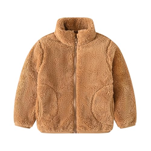 Guqmjde Winterjacke Mädchen Fleecejacke Kinder Wintermantel Warme Teddyjacke Outdoorjacke Stehkragen Fleecejacken Flauschig Fleece Jacke Casual Kuscheljacke Weiche Plüschjacke Kinderjacke Kaffee 140 von Guqmjde