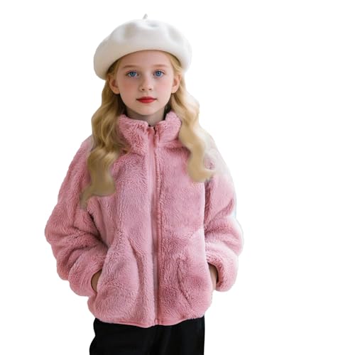 Guqmjde Winterjacke Mädchen Fleecejacke Kinder Wintermantel Warme Teddyjacke Outdoorjacke Stehkragen Fleecejacken Flauschig Fleece Jacke Casual Kuscheljacke Weiche Plüschjacke Kinderjacke Rosa 130 von Guqmjde