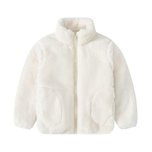 Guqmjde Winterjacke Mädchen Fleecejacke Kinder Wintermantel Warme Teddyjacke Outdoorjacke Stehkragen Fleecejacken Flauschig Fleece Jacke Casual Kuscheljacke Weiche Plüschjacke Kinderjacke Weiß 100 von Guqmjde