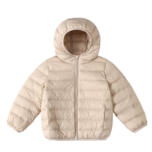 Guqmjde Winterjacke Mädchen Leichte Steppjacke Daunenjacken Warme Kapuzenjacke Casual Jacke Wintermantel Winddicht Outdoorjacke Wintermantel Mit Kleidersack Kinderjacke Daunenmantel Beige 140 von Guqmjde