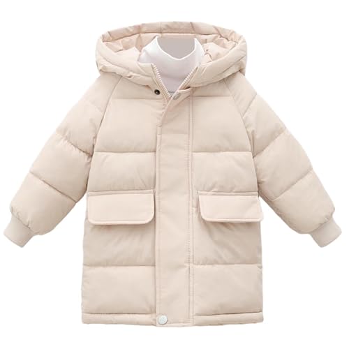 Guqmjde Winterjacke Mädchen Puffer Jacke Warm Daunenmantel Lang Outdoorjacke Winddicht Wintermantel Casual Daunenjacken Dicker Kinderjacke Thermal Jacket Mantel Kapuzenjacke Beige 140 von Guqmjde