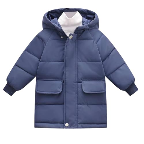 Guqmjde Winterjacke Mädchen Puffer Jacke Warm Daunenmantel Lang Outdoorjacke Winddicht Wintermantel Casual Daunenjacken Dicker Kinderjacke Thermal Jacket Mantel Kapuzenjacke Blau 150 von Guqmjde