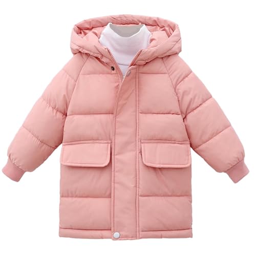 Guqmjde Winterjacke Mädchen Puffer Jacke Warm Daunenmantel Lang Outdoorjacke Winddicht Wintermantel Casual Daunenjacken Dicker Kinderjacke Thermal Jacket Mantel Kapuzenjacke Rosa 130 von Guqmjde