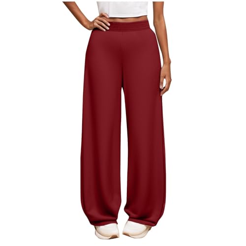 Jogginghose Mädchen Einfarbig Sporthose Lässiger Outdoorhose Kinder Hosen Baggy Hose Trainingshose Loose Sweatpants mit Taschen Kuschelhose Freizeithose Rot, 11-12 Jahre von Guqmjde