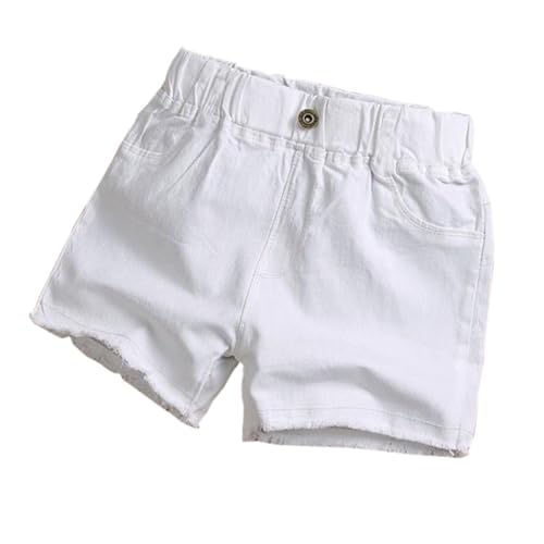 Mädchen Jeans Shorts Einfarbig Denim Kurze Hose Mode Hot Pants Elastische Taille Hotpants Kurze Hose Sommerhose Freizeit Y2K Hose Casual Loose Kuschelhose Weiß, 7 Jahre von Guqmjde