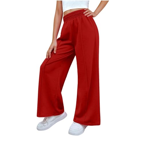 Guqmjde Mädchen Palazzo Hose Freizeit Jogginghose Einfarbig Sporthose Elastischer Bund Outdoorhose Kinder Mode Baggy Hose Trainingshose Sweatpants Loungehose Weite Hose Rot,12 Jahre von Guqmjde