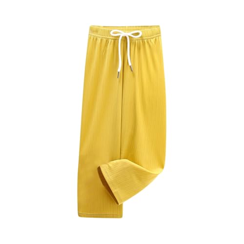 Palazzo Hose Mädchen Casual Outdoorhose Kinder Sporthose Loose Jogginghose Baggy Hose Einfarbig Weite Hose Trainingshose Kuschelhose Freizeithose Leichte Sommerhose Loungehose Blitzangebote Gelb,150 von Guqmjde