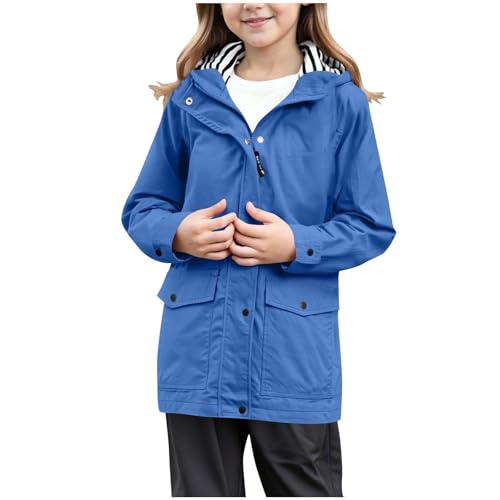 Regenjacke Kinder Übergangsjacke Mädchen Winddicht Regenmantel Wasserdichte Jacke mit Tasche Outdoorjacke Funktionsjacke Einfarbig Wanderjacke Lässiger Regenanzug Blau 130 von Guqmjde