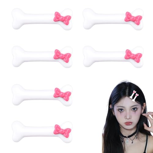6 Stück Halloween Haarspangen in Knochenform für Frauen Mädchen Haarschmuck Gothic für Mädchen Frauen Haarspangen mit Schleife für Cosplay Halloween Haarspangen von Guqqeuc