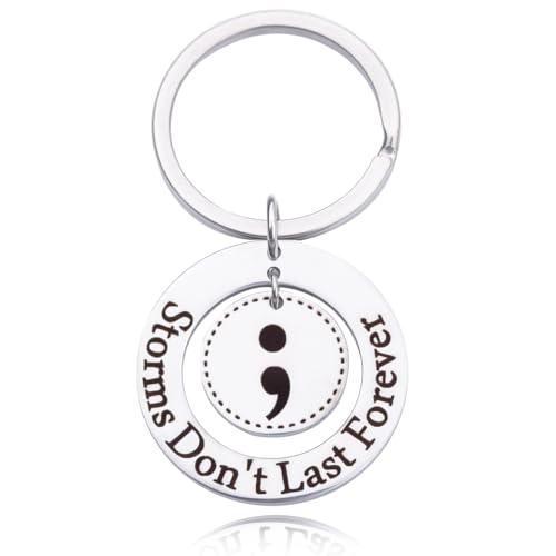 Guqqeuc Mental Health Encouragement Depression Gifts for Women Men Semi Colon Keyring Gift for Depression Daughter Son Motivational Inspirational Gifts for Women Men Storms Don't Last Forever Gifts, von Guqqeuc