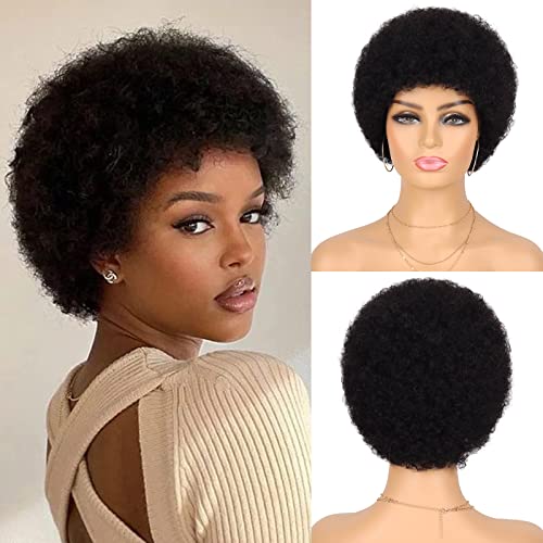 Guree Hair Glueless Wear And Go Afro-Perücke, kurz, gelockt, menschliches Haar, für schwarze Frauen, Kinky Afro-Perücke, 70S, Afro-Perücke, mit Pony, glueless neutral, Afro-Perücken Guree Hair Glueless Wear And Go Afro-Perücke, kurz, gelockt, menschliches Haar, für schwarze Frauen, Kinky Afro-Perücke, 70S, Afro-Perücke, mit Pony, glueless neutral, Afro-Perücken von Guree Hair