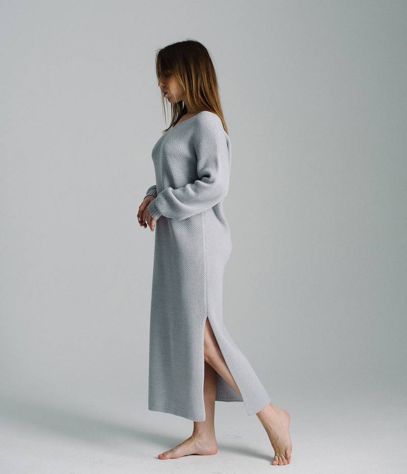 Grau Erziehen Kleid, Plus Größe Maxi-Kleid, V-Ausschnitt Stricken Pullover Frauen, Übergroße Lange Pullover, Size Kleidung, Boho von GurenkovaKnitwear