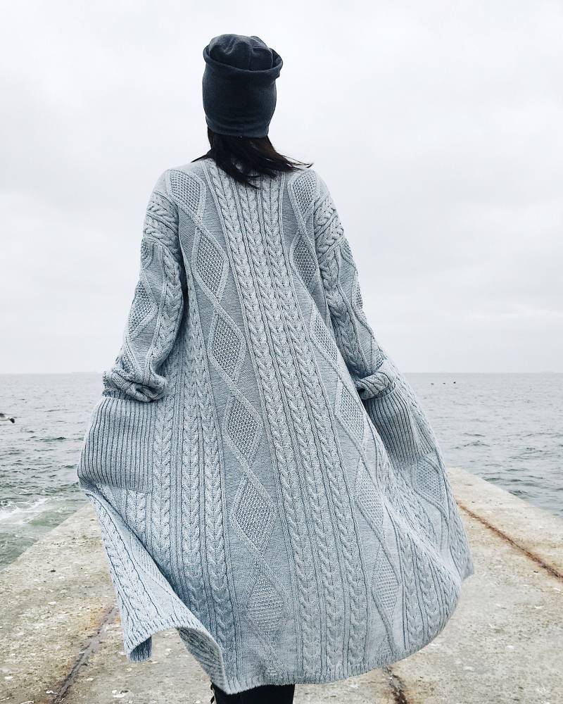 Graue Strickjacke Für Frauen, Oversized Strickjacke, Boho Kimono Grobstrick Wollmantel Frauen von GurenkovaKnitwear