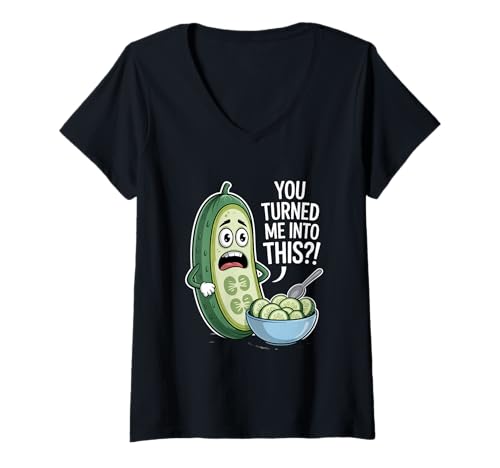 Damen You Turned Me Into This Gurken Humor Salat Witz T-Shirt mit V-Ausschnitt Damen You Turned Me Into This Gurken Humor Salat Witz T-Shirt mit V-Ausschnitt von Gurke Lustig Vegetarisch Salat Humor Meme