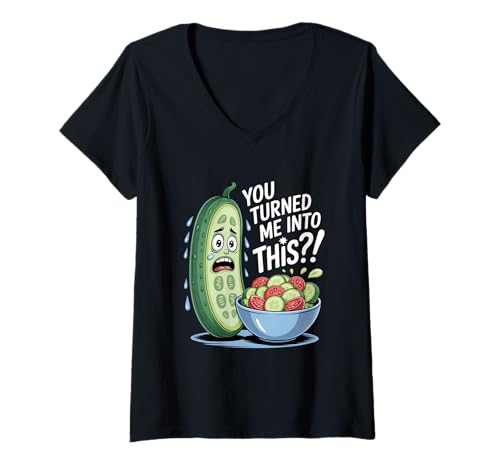 Damen Du Hast Mich In Das Verwandelt Gurke Salat Humor T-Shirt mit V-Ausschnitt Damen Du Hast Mich In Das Verwandelt Gurke Salat Humor T-Shirt mit V-Ausschnitt von Gurke Salat Humor Lustig Gemüse Cartoon Meme Vegan