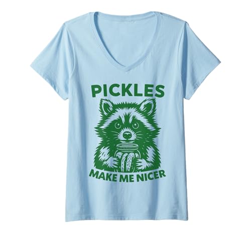 Damen Pickles Make Me Nicer T-Shirt mit V-Ausschnitt Damen Pickles Make Me Nicer T-Shirt mit V-Ausschnitt von Gurkenliebhaber Gurken Dill