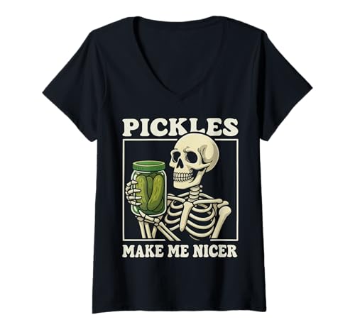 Damen Pickles Make Me Nicer T-Shirt mit V-Ausschnitt Damen Pickles Make Me Nicer T-Shirt mit V-Ausschnitt von Gurkenliebhaber Gurken Dill