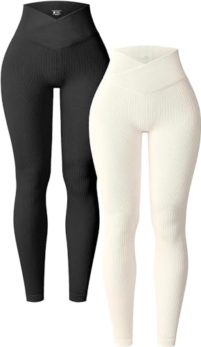 Damen-Yoga-Leggings, hohe Taille, überkreuzt, 2-teilig, gerippt, nahtlos, athletische Workout-Hose für Fitness-Outfits, Schwarz, Größe M, Schwarz Damen-Yoga-Leggings, hohe Taille, überkreuzt, 2-teilig, gerippt, nahtlos, athletische Workout-Hose für Fitness-Outfits, Schwarz, Größe M, Schwarz von Gursac