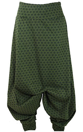 GURU SHOP Afghani Hose, Haremshose, Pluderhose, Pumphose, Aladinhose, Damen, Olive, Baumwolle, Size:38 von GURU SHOP