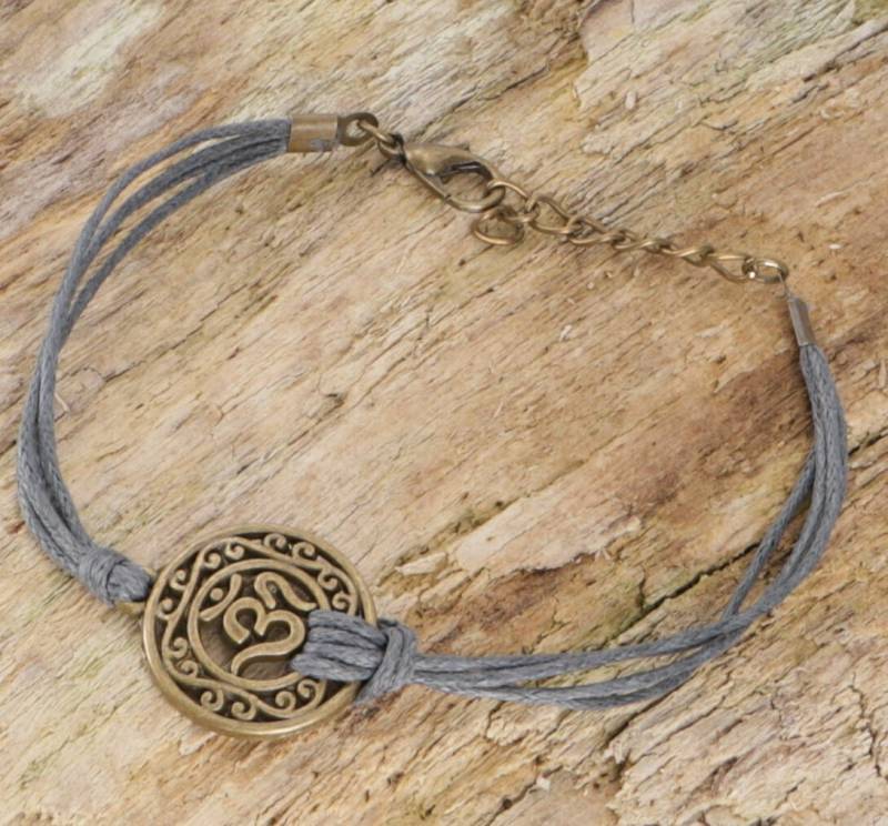Guru-Shop Armreif Ethno Armband OM - grau von Guru-Shop