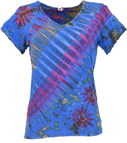 GURU SHOP Batik Hippie T-Shirt mit V-Auschnitt, Unikat Boho Batikshirt - Blau, Damen, Synthetisch GURU SHOP Batik Hippie T-Shirt mit V-Auschnitt, Unikat Boho Batikshirt - Blau, Damen, Synthetisch von GURU SHOP