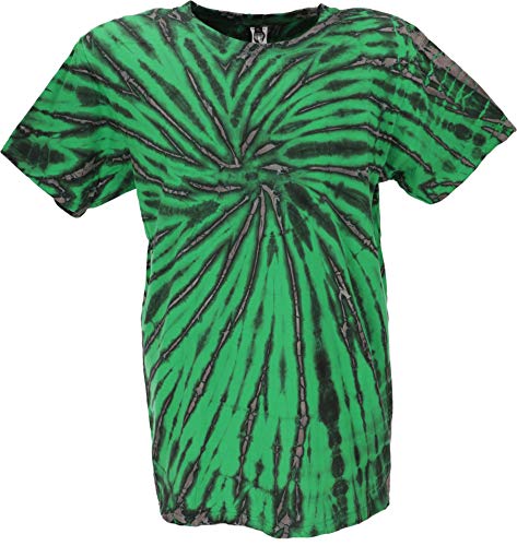 GURU SHOP Batik T-Shirt, Herren Kurzarm Shirt, Grün/anthrazit, Baumwolle, Size:M von GURU SHOP