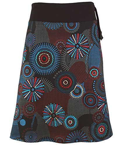 GURU SHOP Bestickter Knielanger Rock, Chic, Retro Mandala, Grau, Baumwolle, Size:L/XL (42) von GURU SHOP