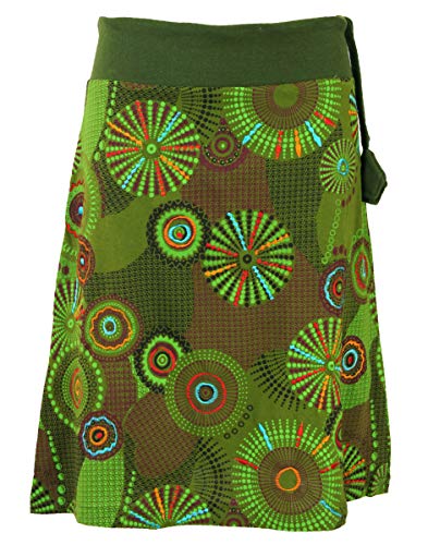 GURU SHOP Bestickter Knielanger Rock, Chic, Retro Mandala, Olive, Baumwolle, Size:S/M (38) von GURU SHOP