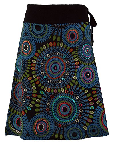 GURU SHOP Bestickter Knielanger Rock, Chic, Retro Mandala, Schwarz, Baumwolle, Size:S/M (38) von GURU SHOP