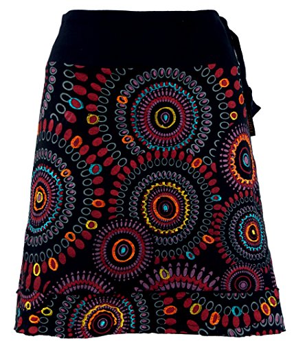 GURU SHOP Bestickter Minirock, Chic Rock, Retro Mandala, Schwarz/rot, Baumwolle, Size:S/M (38) von GURU SHOP