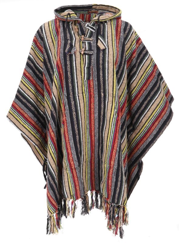 Guru-Shop Cardigan - Poncho Hippie chic, Ethno Poncho, Andenponcho beige/grün  - für Männer - Größe  multicolor von Guru-Shop