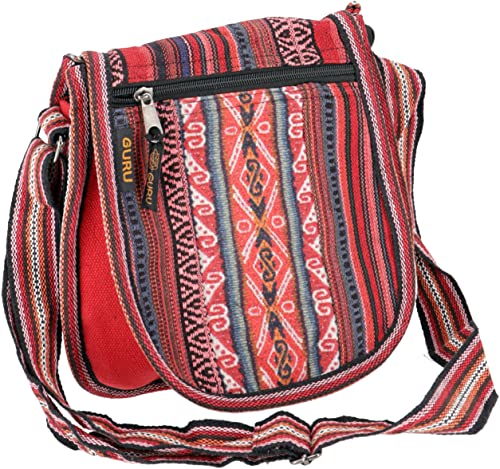 GURU SHOP Ethno Schultertasche, Boho Tasche - Rot, Herren/Damen, Baumwolle, Size:One Size, 26x26x7 cm, Alternative Umhängetasche, Handtasche aus Stoff von GURU SHOP