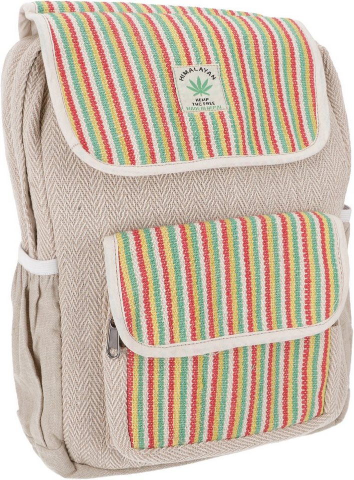 Guru-Shop Freizeitrucksack Ethno Hanf Rucksack - Streifen bunt von Guru-Shop