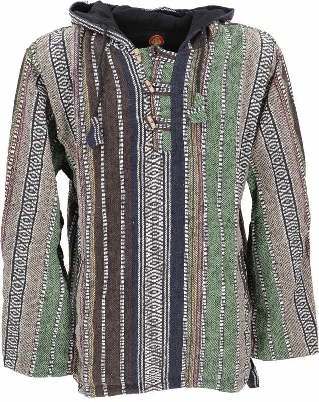 Guru-Shop Goa Kapuzenshirt, Baja Hoodie, Boho Style Kapuzenpullover - grün Kapuzenpullover multicolor in XL von Guru-Shop