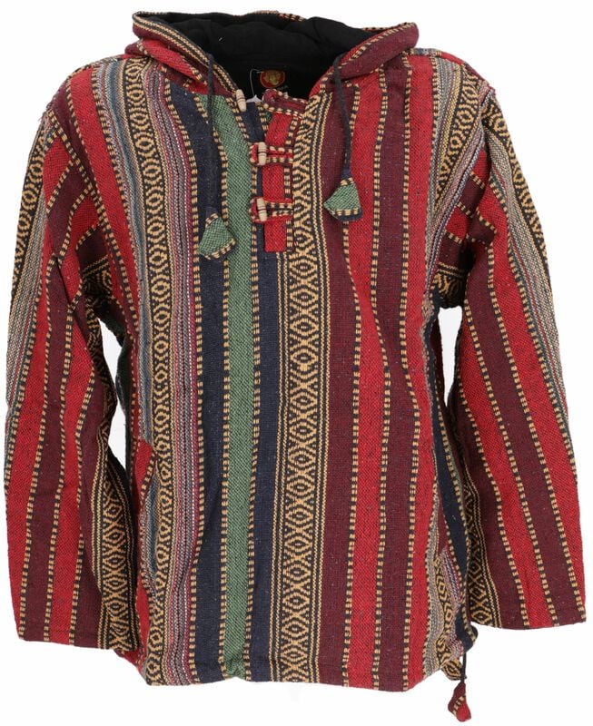 Guru-Shop Goa Kapuzenshirt, Baja Hoodie, Boho Style Kapuzenpullover - rot Kapuzenpullover multicolor in XXL von Guru-Shop